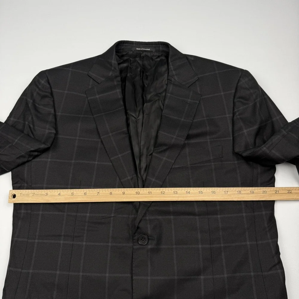 Ermenegildo Zegna Blazer Mens 42R Black Plaid Wool Silk Classic Fit Jacket Swiss